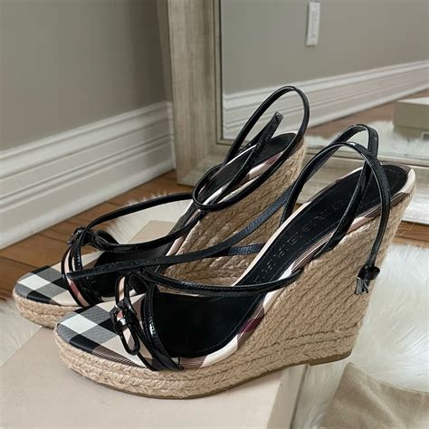 burberry nova check wedge espadrille on|burberry nova check patent leather wedge espadrille tangerine.